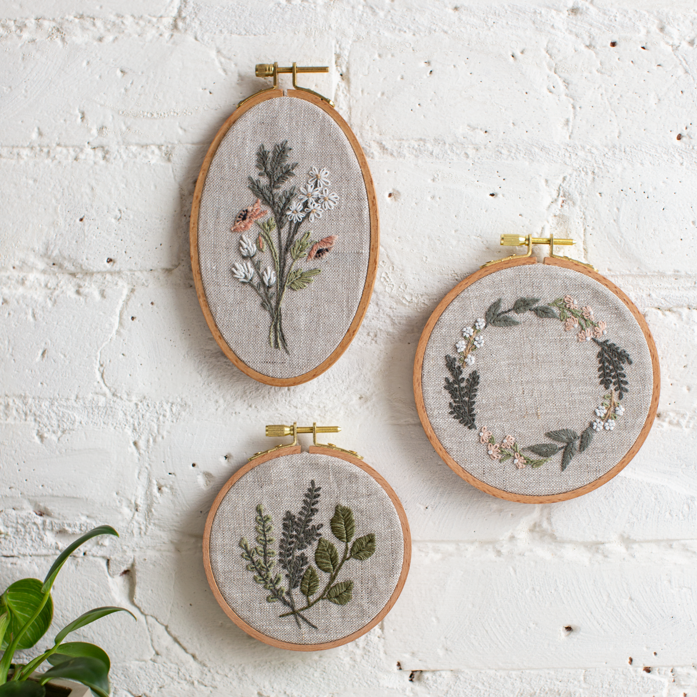 Botanical Wreath - Intermediate Embroidery Pattern and Video - MCreativeJ for Flax and Twine