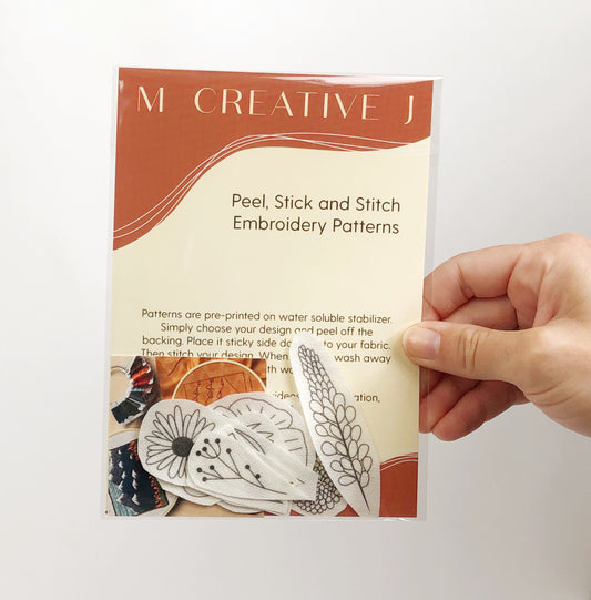 Bag Containing Patterns for wildflowers Stick and Stitch Embroidery Pattern Kits