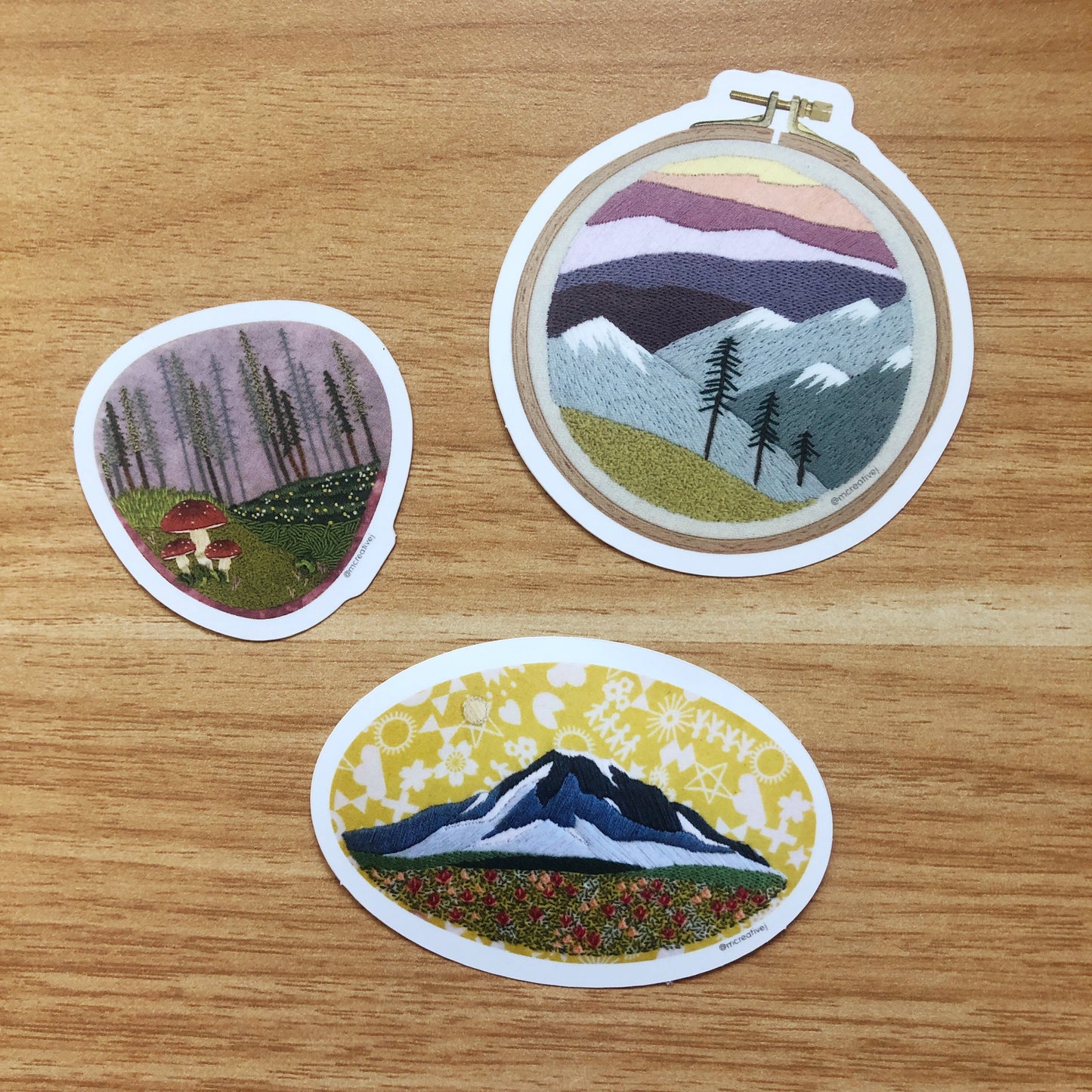 STICKER: Embroidered PNW Sunset Mountains Vinyl Sticker