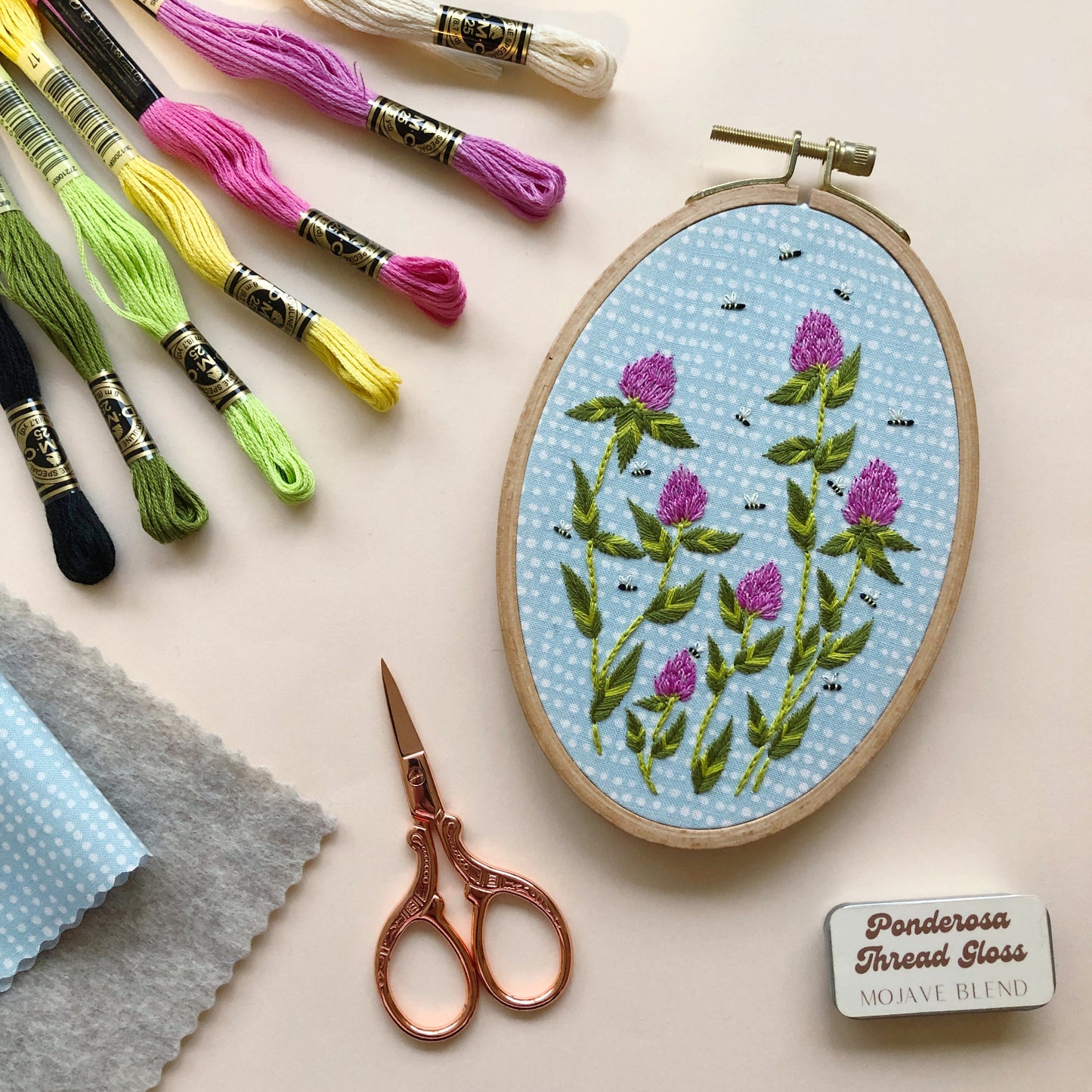 Bees Among Clover - Intermediate Hand Embroidery DIY Craft Kit