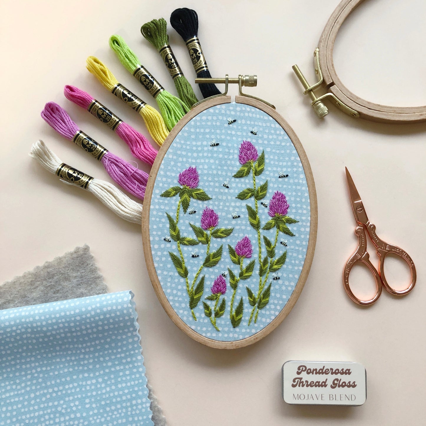 Bees Among Clover - Intermediate Hand Embroidery DIY Craft Kit