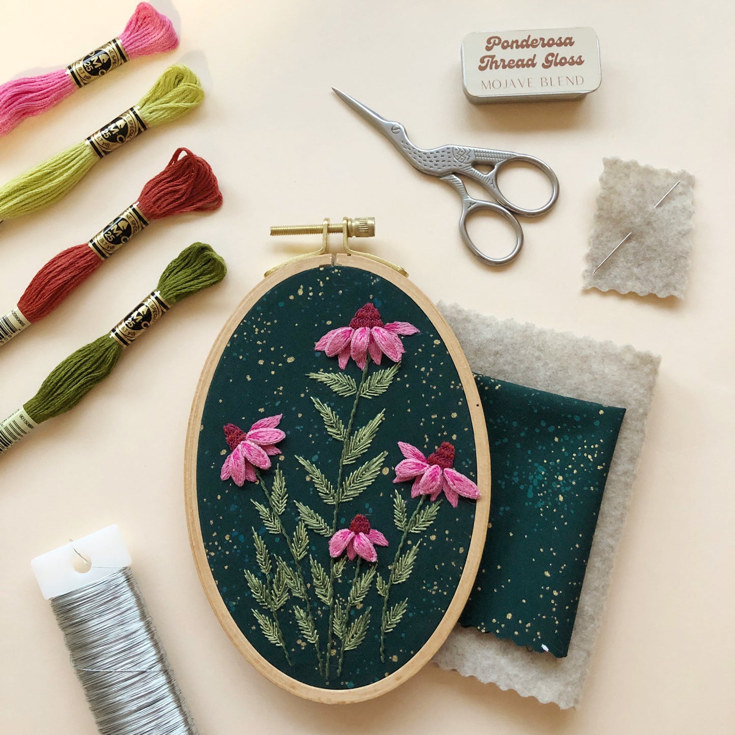 3D Coneflowers - Intermediate Hand Embroidery DIY Craft Kit