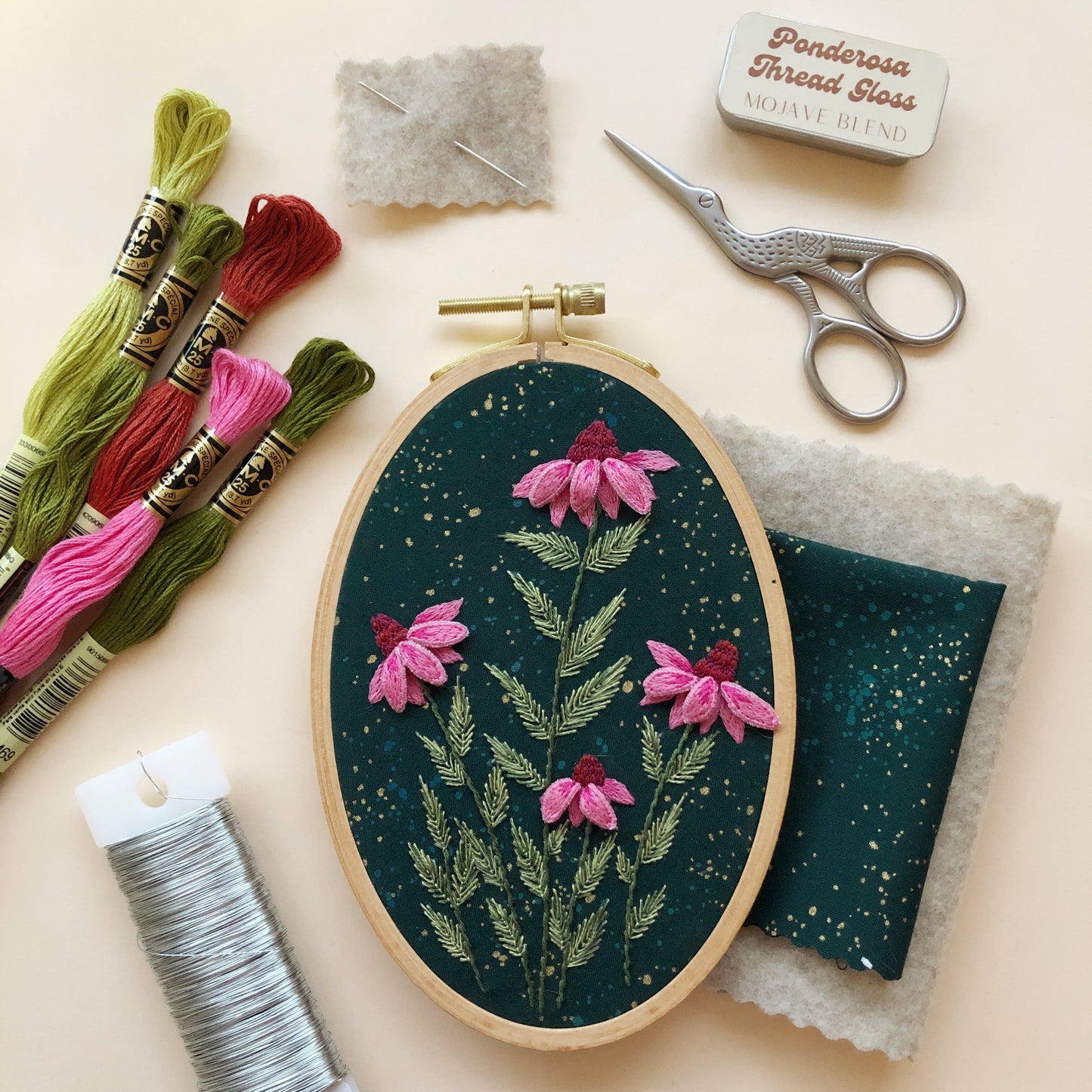 3D Coneflowers - Intermediate Hand Embroidery DIY Craft Kit