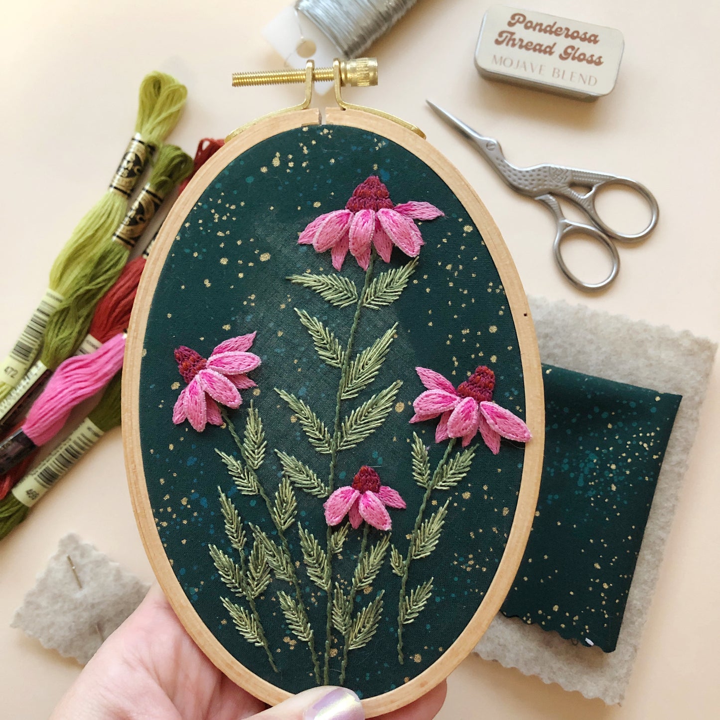 3D Coneflowers - Intermediate Hand Embroidery DIY Craft Kit