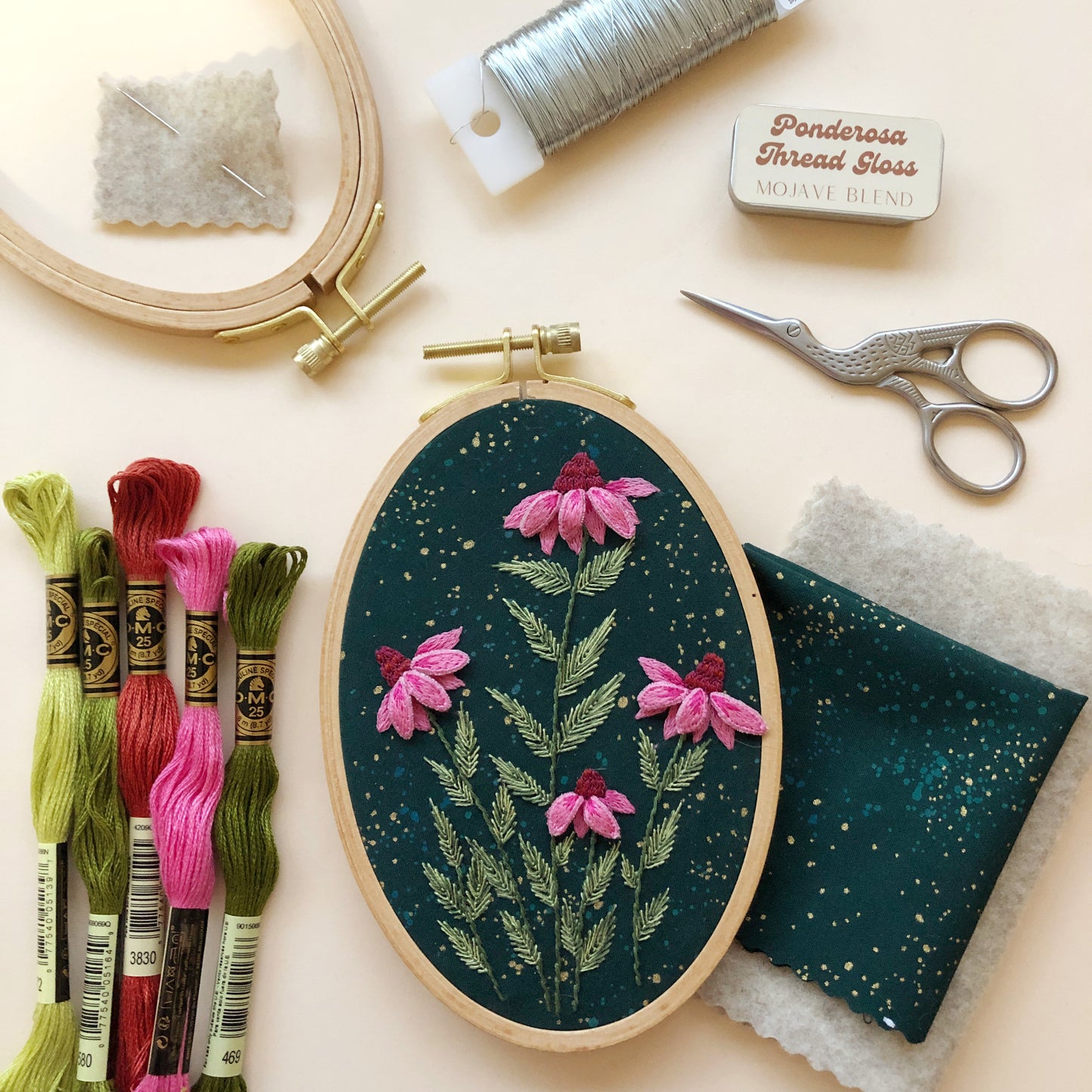 3D Coneflowers - Intermediate Hand Embroidery DIY Craft Kit