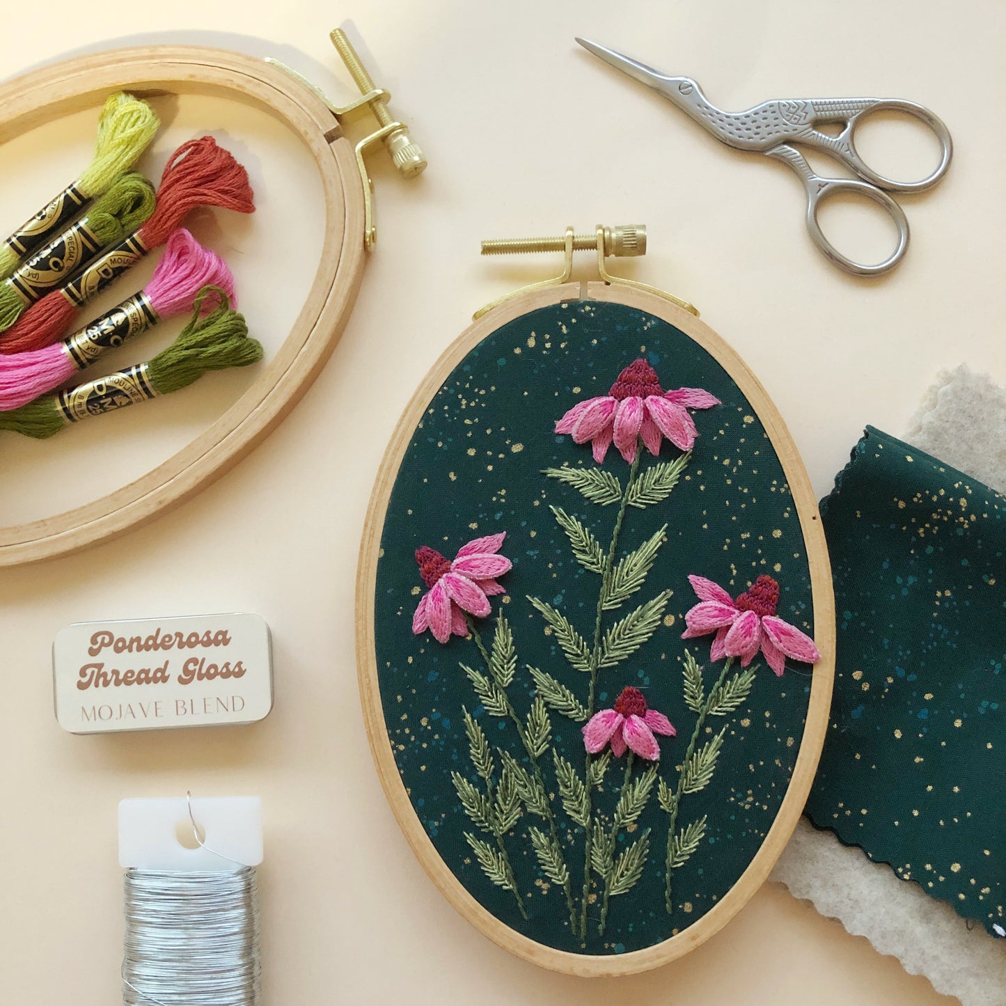 3D Coneflowers - Intermediate Hand Embroidery DIY Craft Kit