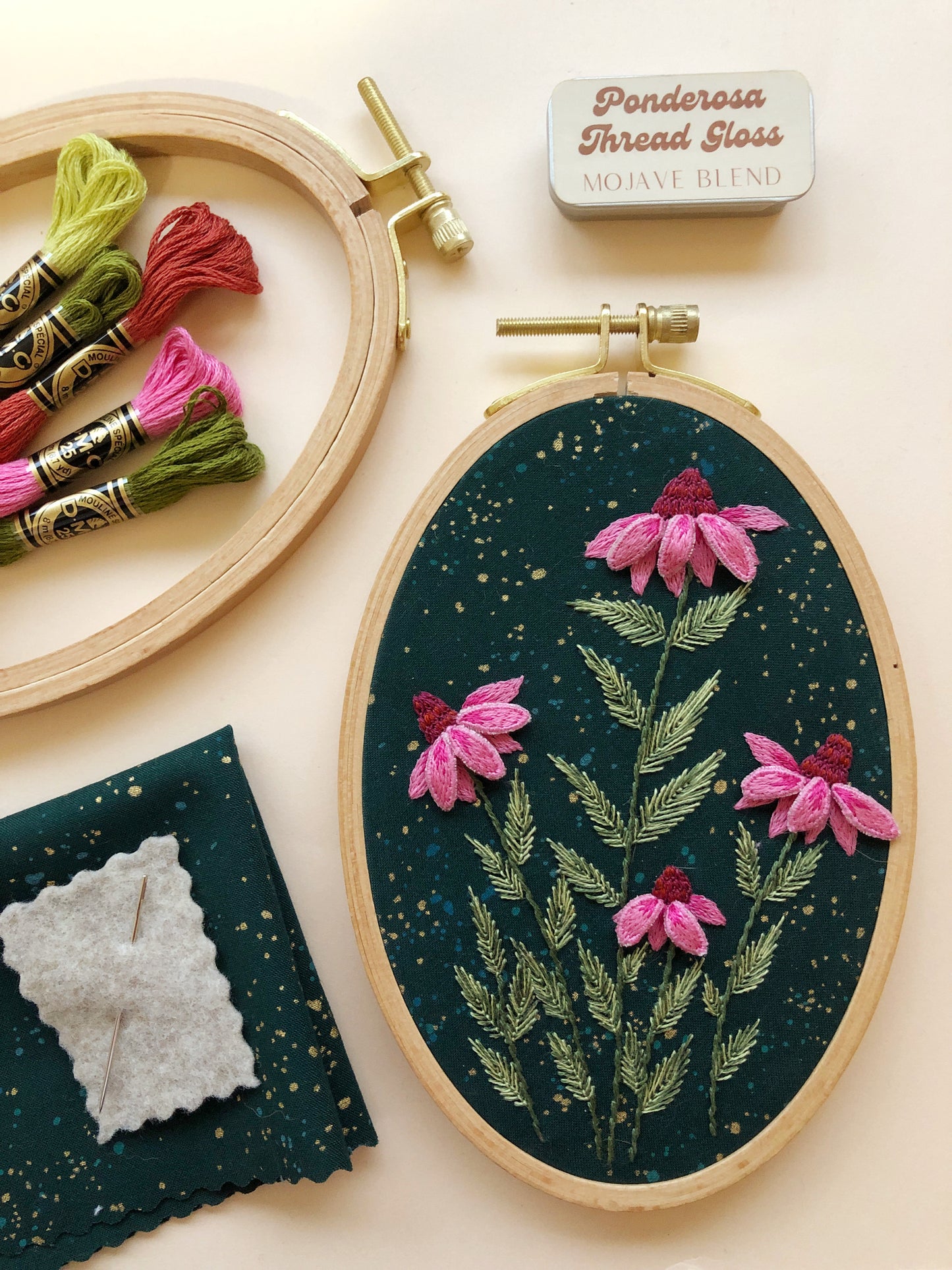 3D Coneflowers - Intermediate Hand Embroidery DIY Craft Kit