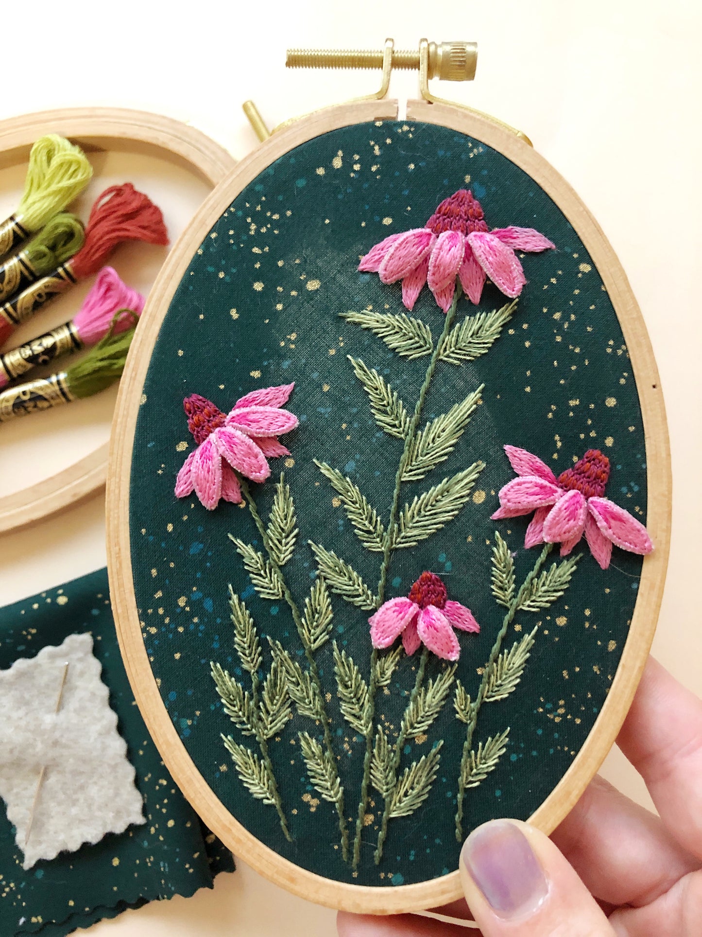 3D Coneflowers - Intermediate Hand Embroidery DIY Craft Kit