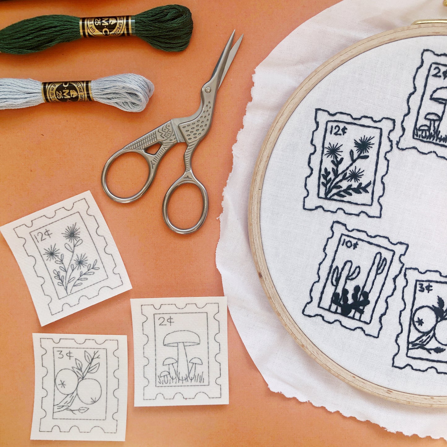 Botanical Stamps - Peel Stick and Stitch Hand Embroidery Patterns