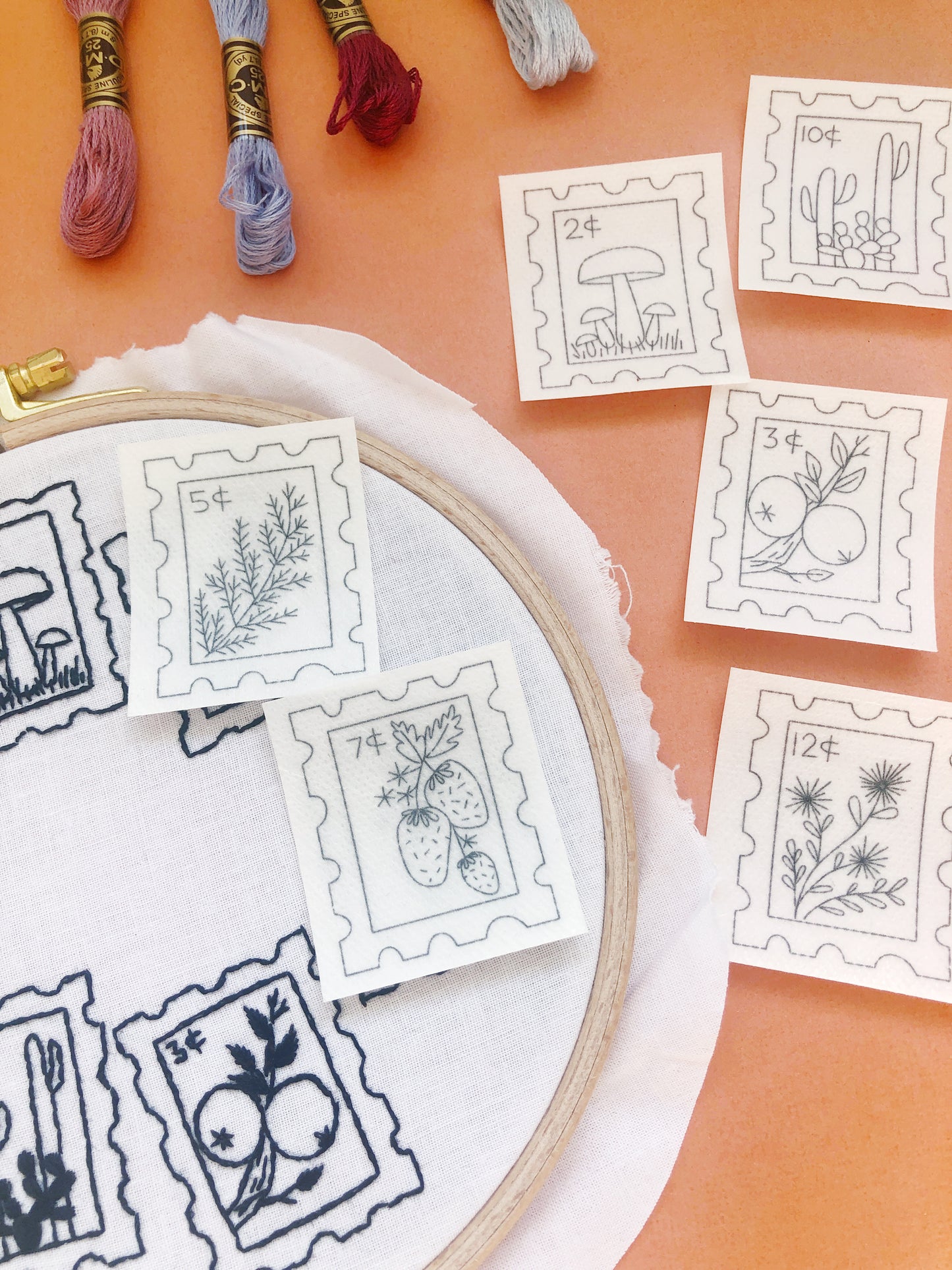 Botanical Stamps - Peel Stick and Stitch Hand Embroidery Patterns