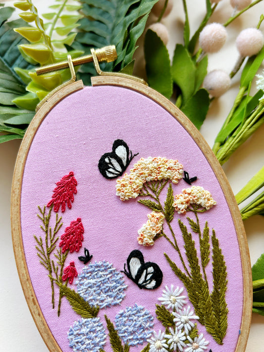 Butterfly Garden - Floral Embroidery Kit for Intermediate Stitchers