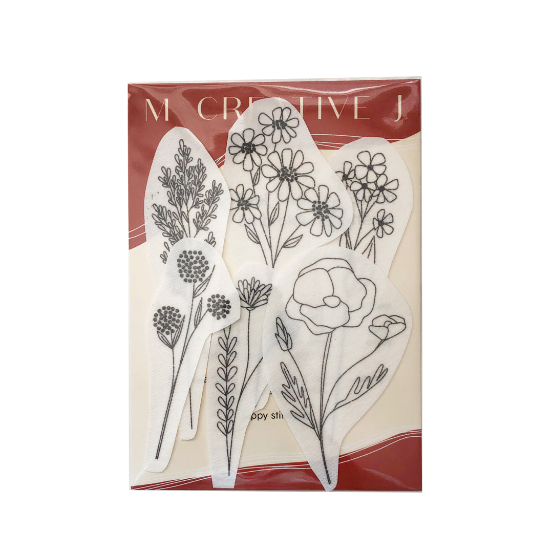 Bag Containing Patterns for Wildflower Stems Stick and Stitch Embroidery Pattern Kit