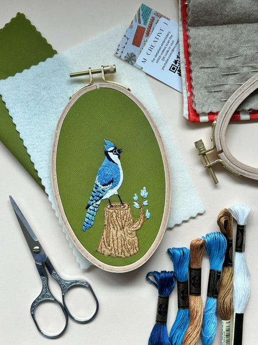 Bluejay in the Woods - Bird Embroidery Kit for Intermediate Stitchers