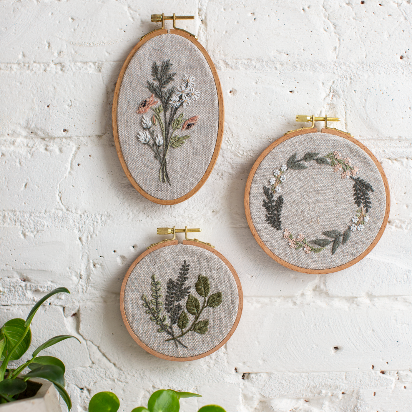 Botanical Trio - Beginner to Advanced Hand Embroidery Kit - MCreativeJ for Flax & Twine