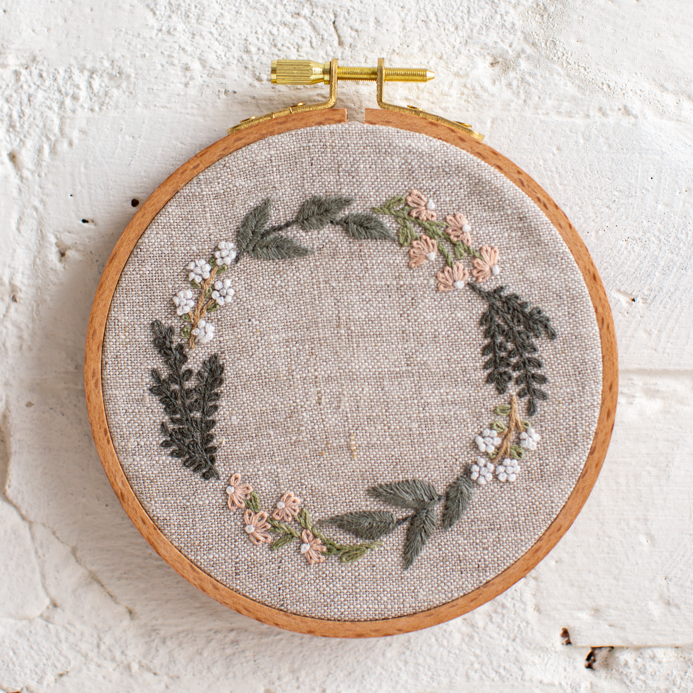 Botanical Wreath - Intermediate Embroidery Pattern and Video - MCreativeJ for Flax and Twine