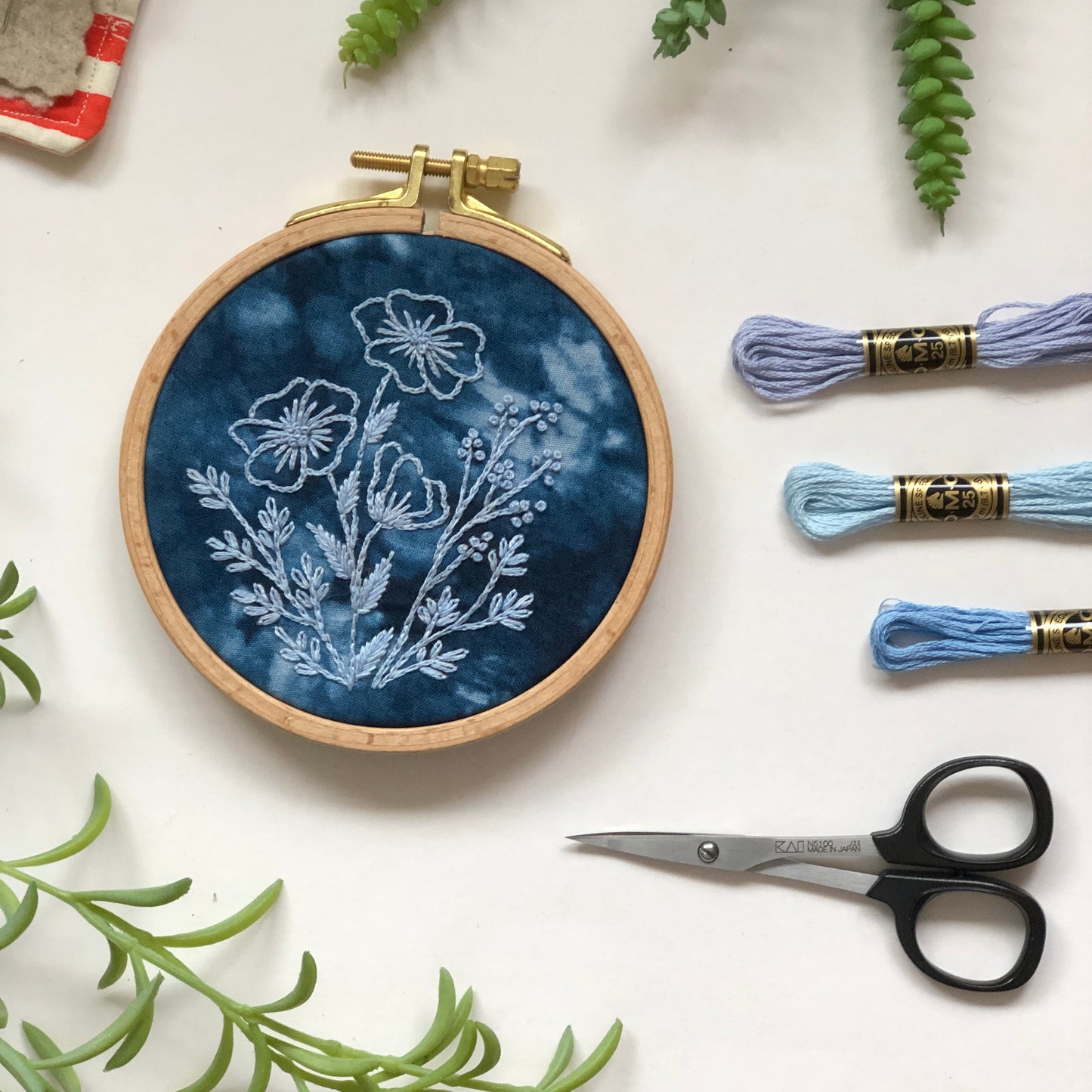 Cyanotype Florals - Flower Embroidery Kit for Beginners