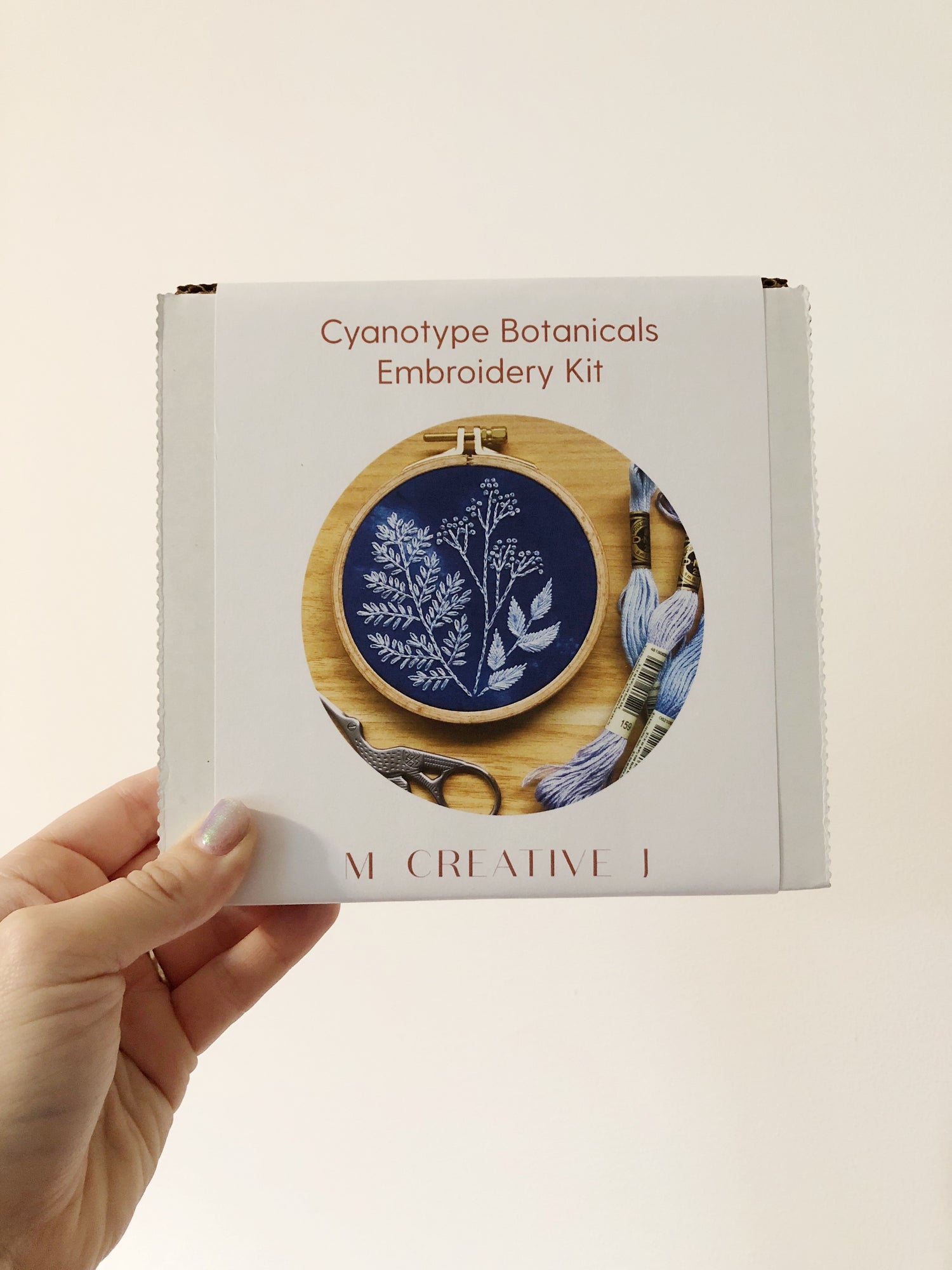 Cyanotype Botanicals Beginner Friendly DIY Embroidery Kit front box view