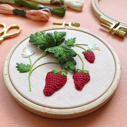 Stumpwork Strawberries - Intermediate 3D Hand Embroidery DIY Craft Kit
