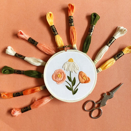 Flower Trio - Floral Embroidery Kit for Beginners