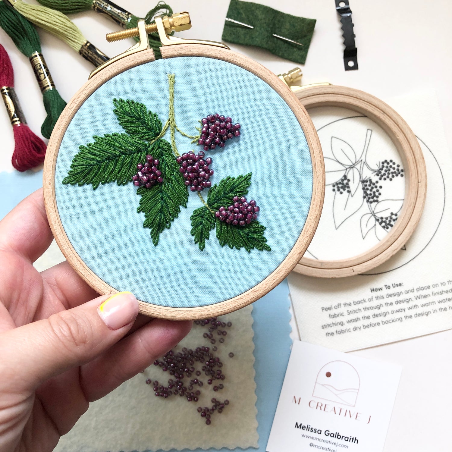 Beaded Berries Botanicals Embroidery Kit for DIY Beginners