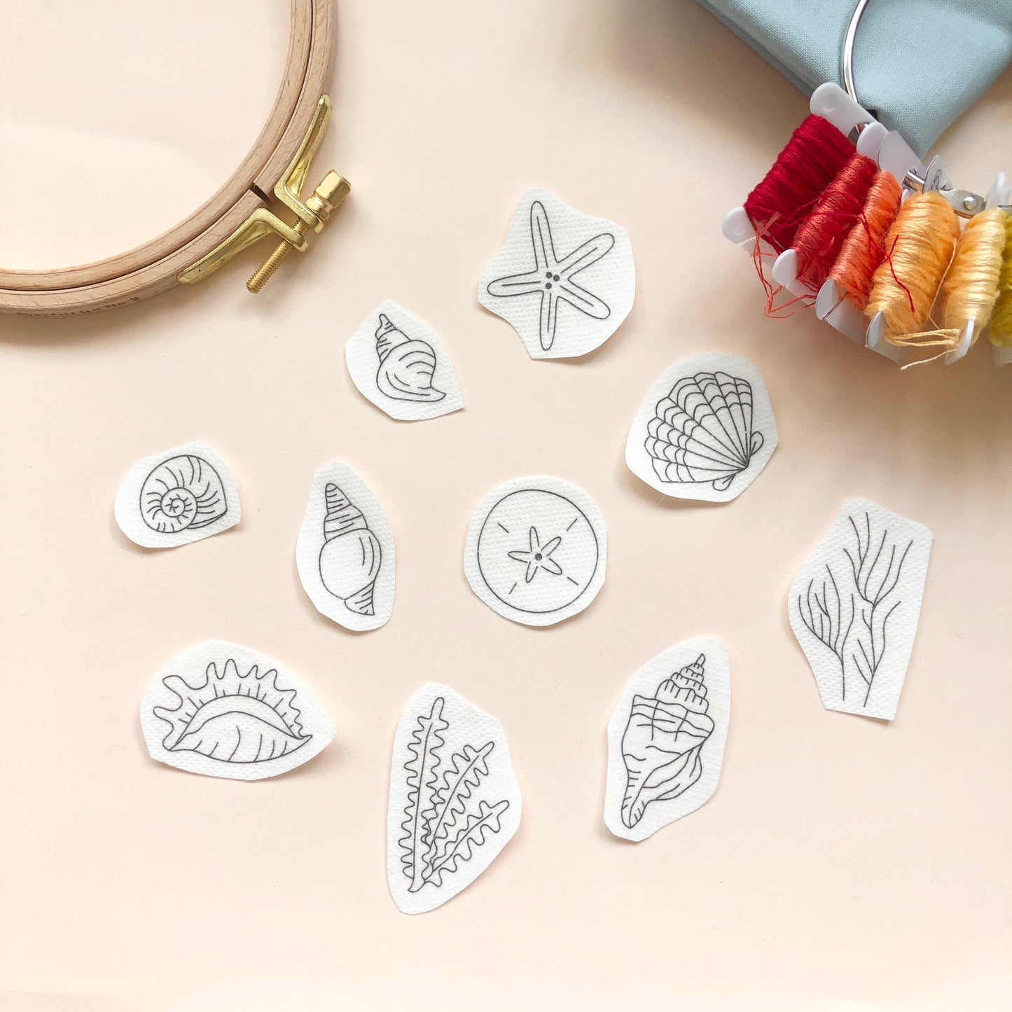 Seashells Embroidery Patterns - Stick and Stitch Beach Embroidery