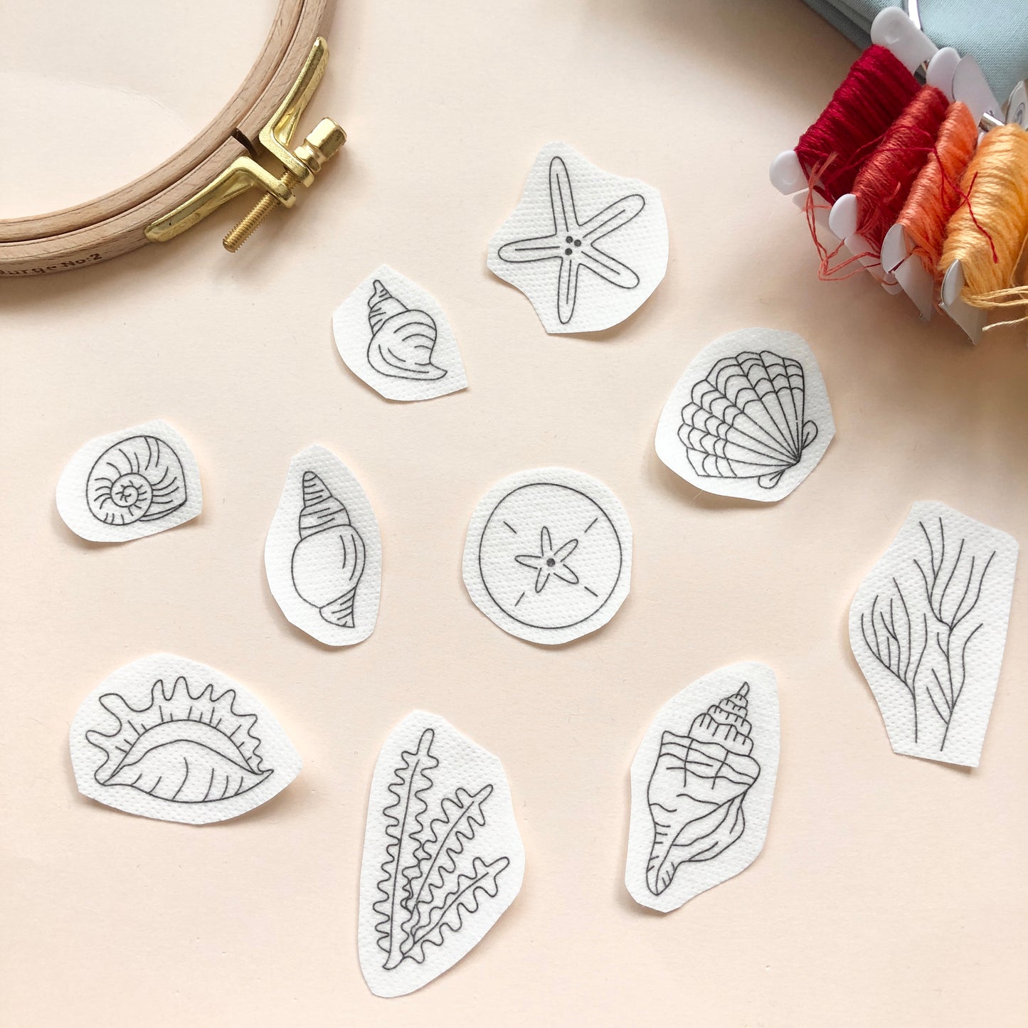 Seashells Embroidery Patterns - Stick and Stitch Beach Embroidery