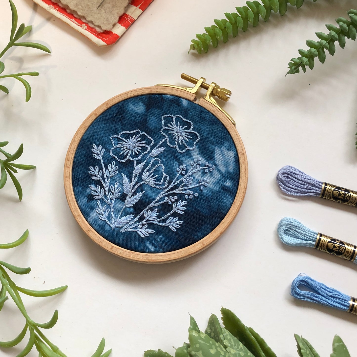 Cyanotype Florals - Flower Embroidery Kit for Beginners