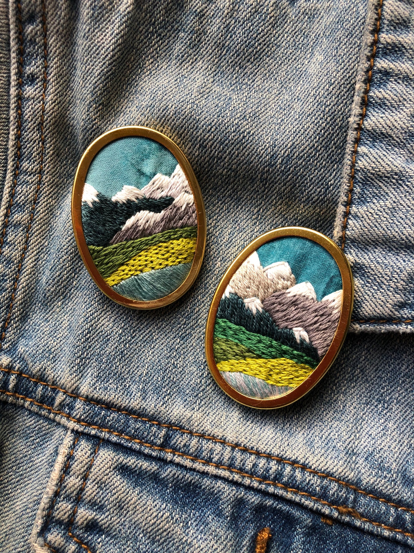 PNW Mountain Landscape Oval Pin- DIY Beginner Embroidery Craft Kit