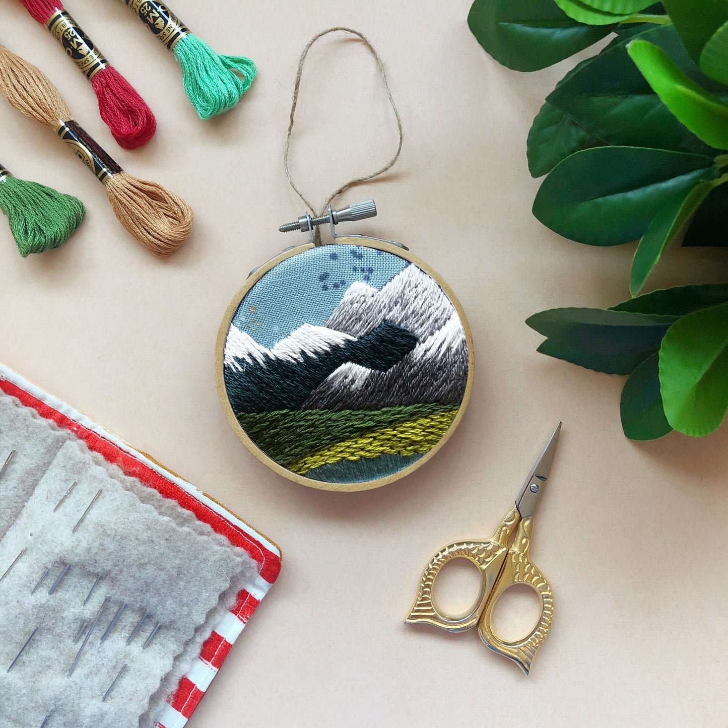 PNW Mountain Landscape Ornament- DIY Beginner Embroidery Craft Kit