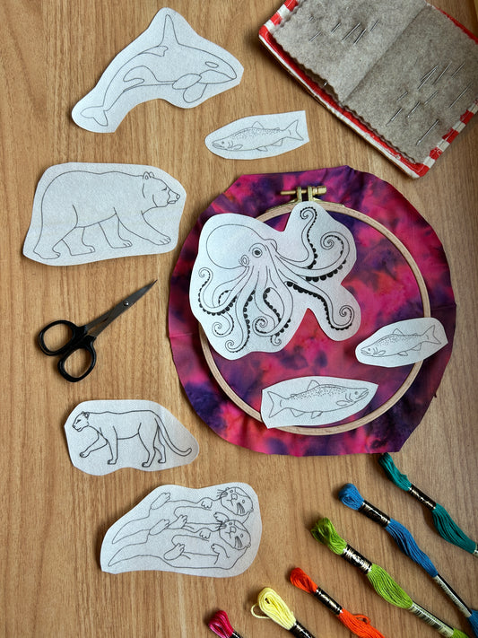 PNW Animals Embroidery Patterns- Stick and Stitch Nature Designs