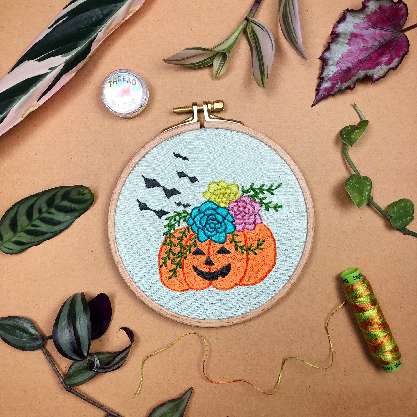 Jack-O-Lantern Planter Halloween - Hand Embroidery Pattern PDF