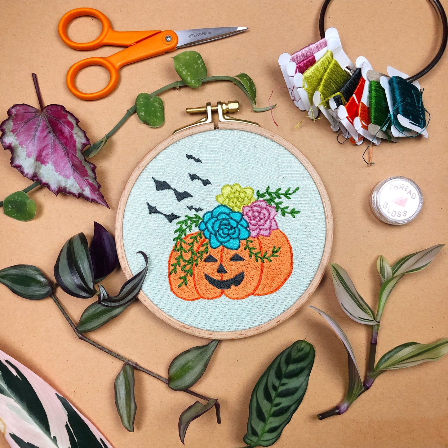 Jack-O-Lantern Planter Halloween - Hand Embroidery Pattern PDF