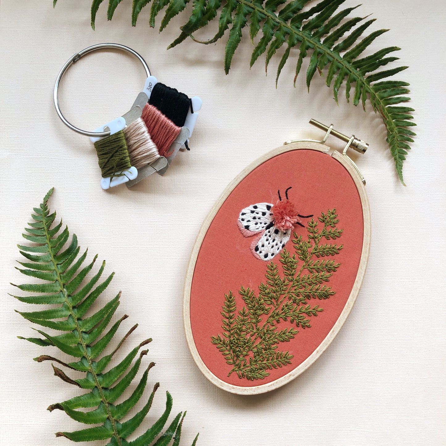 Moth and Fern - Intermediate Hand Embroidery DIY Craft Kit