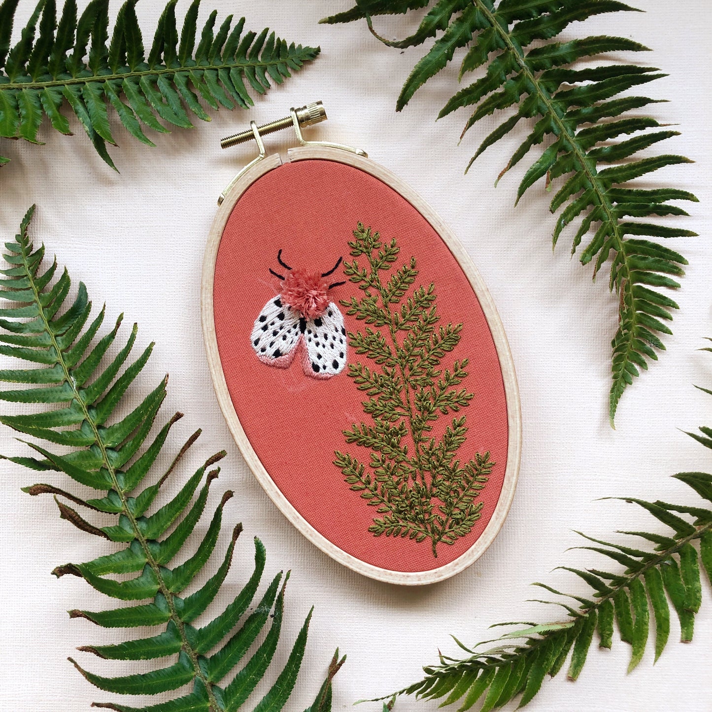 Moth and Fern - Intermediate Hand Embroidery DIY Craft Kit