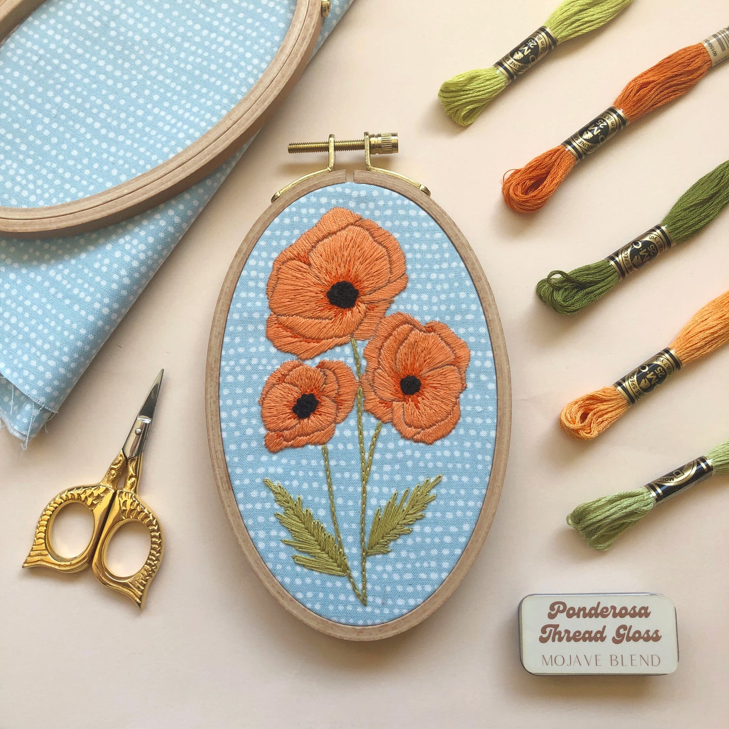 Poppies - Intermediate Hand Embroidery DIY Craft Kit