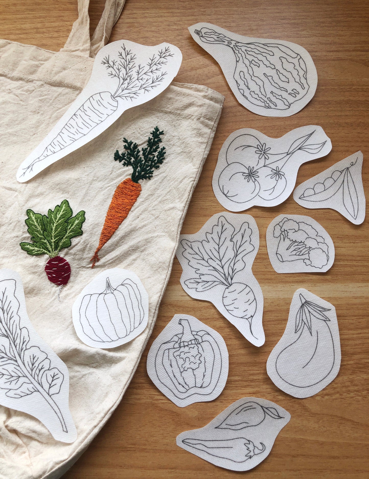 Veggie Delight - Peel Stick and Stitch Hand Embroidery Patterns