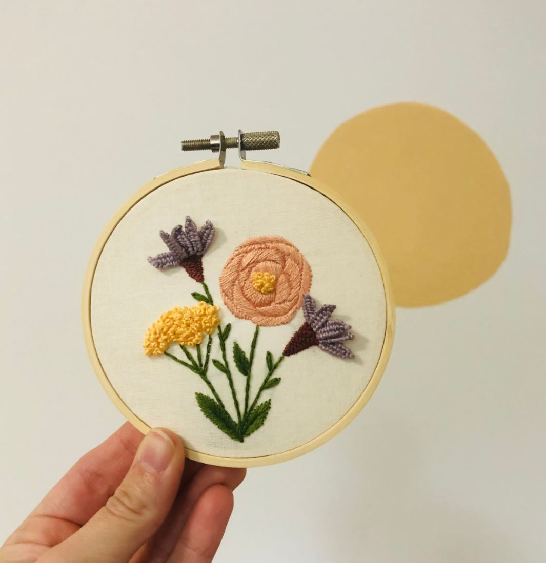 Completed design from Blooming Wildflowers intermediate embroidery kit