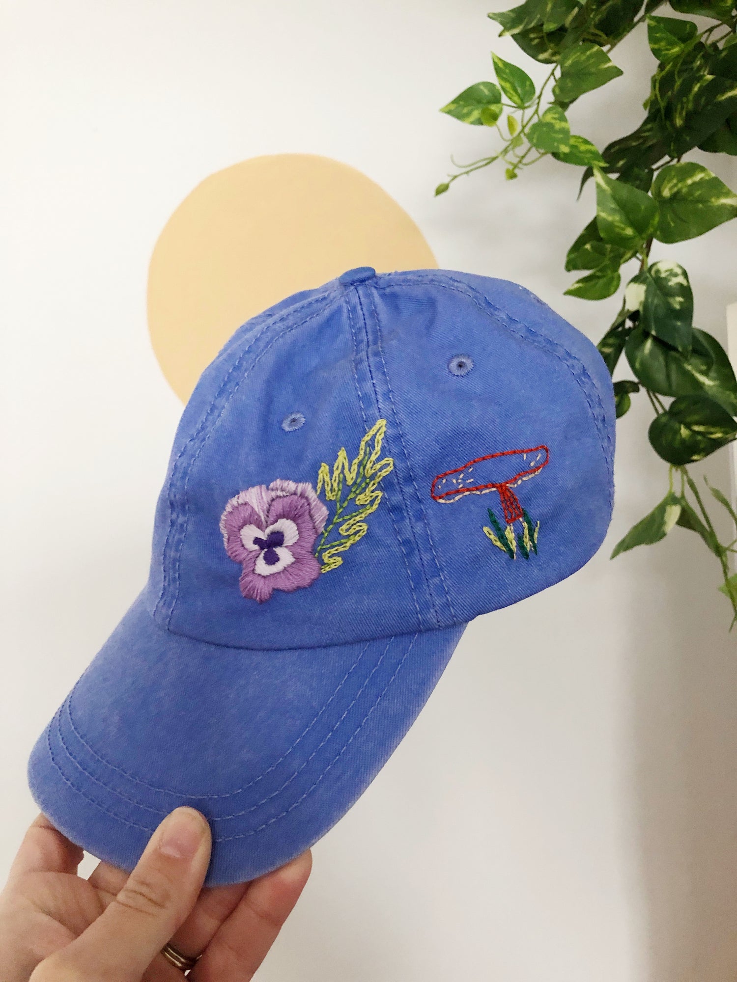 Example of Forest Forage Stick and Stitch Embroidery Patterns Embroidered on hat