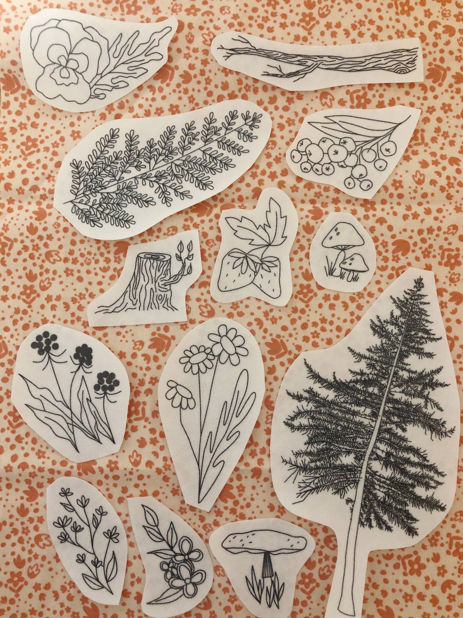 Forest Forage Stick and Stitch Embroidery Pattern Kit Contents