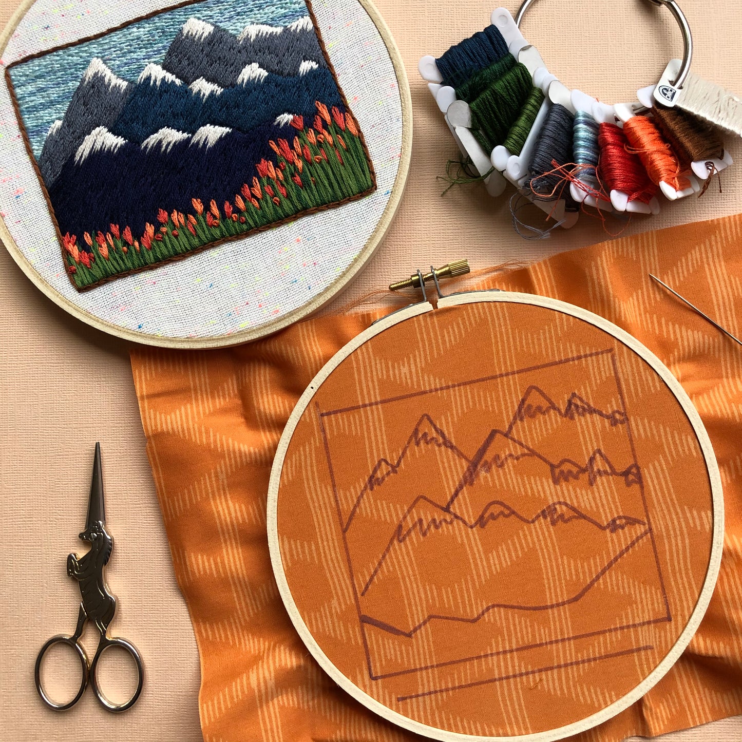 PNW Mountains and Tulips - Intermediate DIY Embroidery Craft Kit