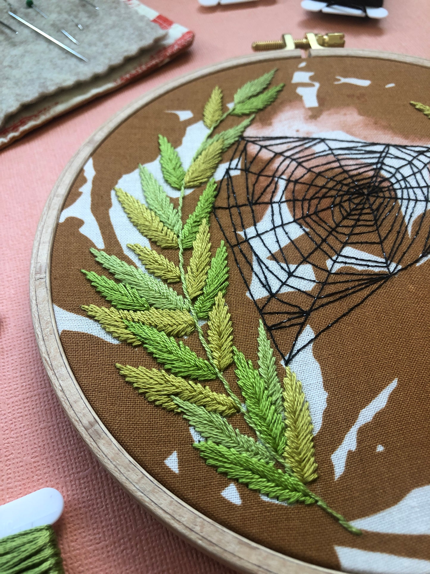 Spider Web and Ferns - Beginner Hand Embroidery PDF Pattern