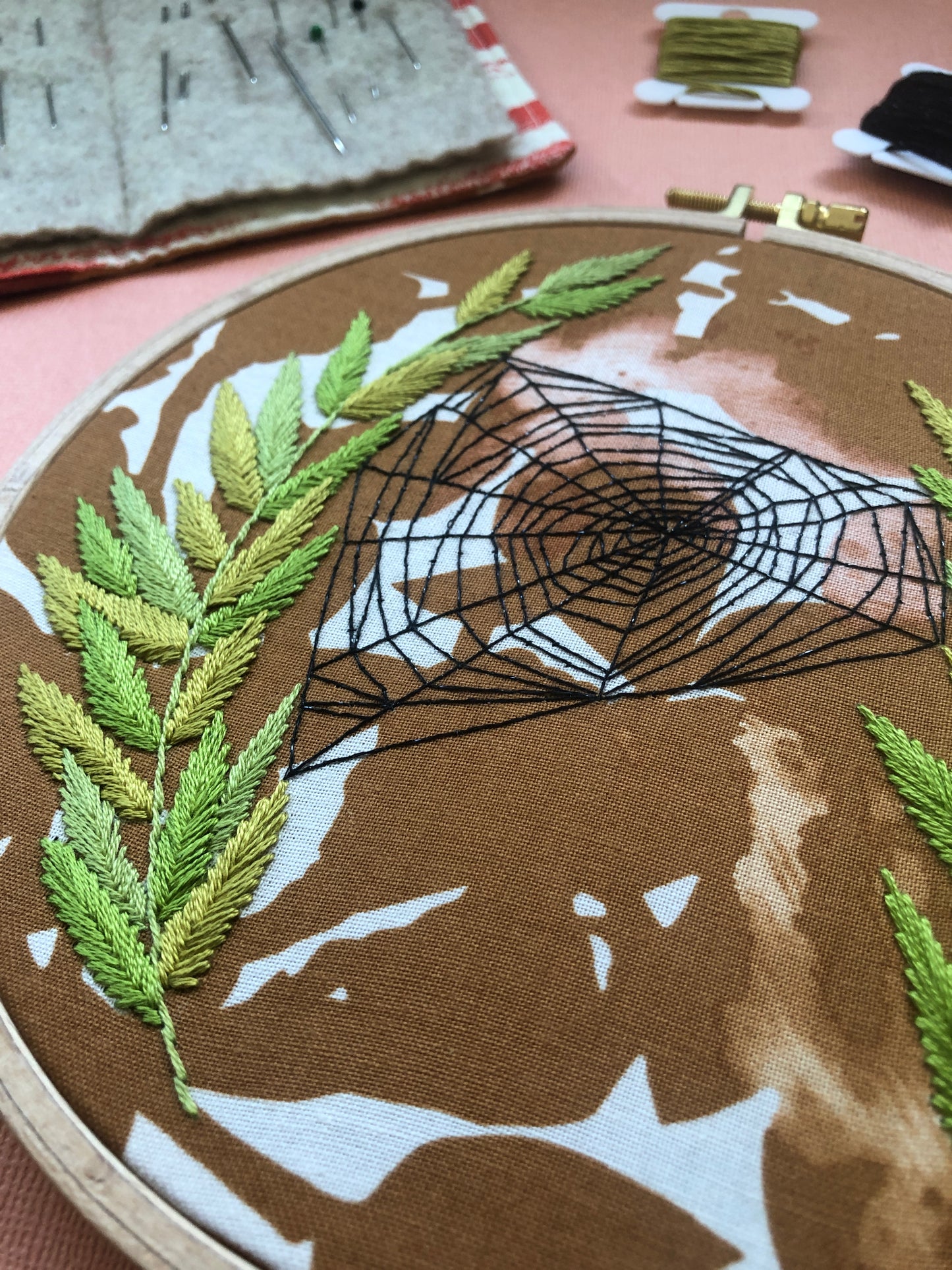 Spider Web and Ferns - Beginner Hand Embroidery PDF Pattern