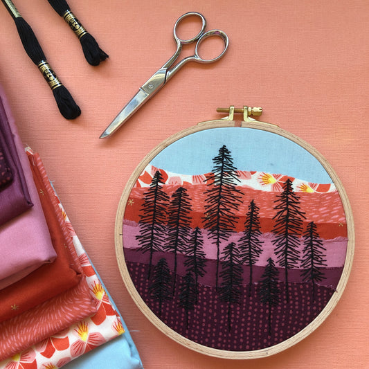 Sunset Forest - Beginner Hand Embroidery and Fabric Collage PDF Pattern