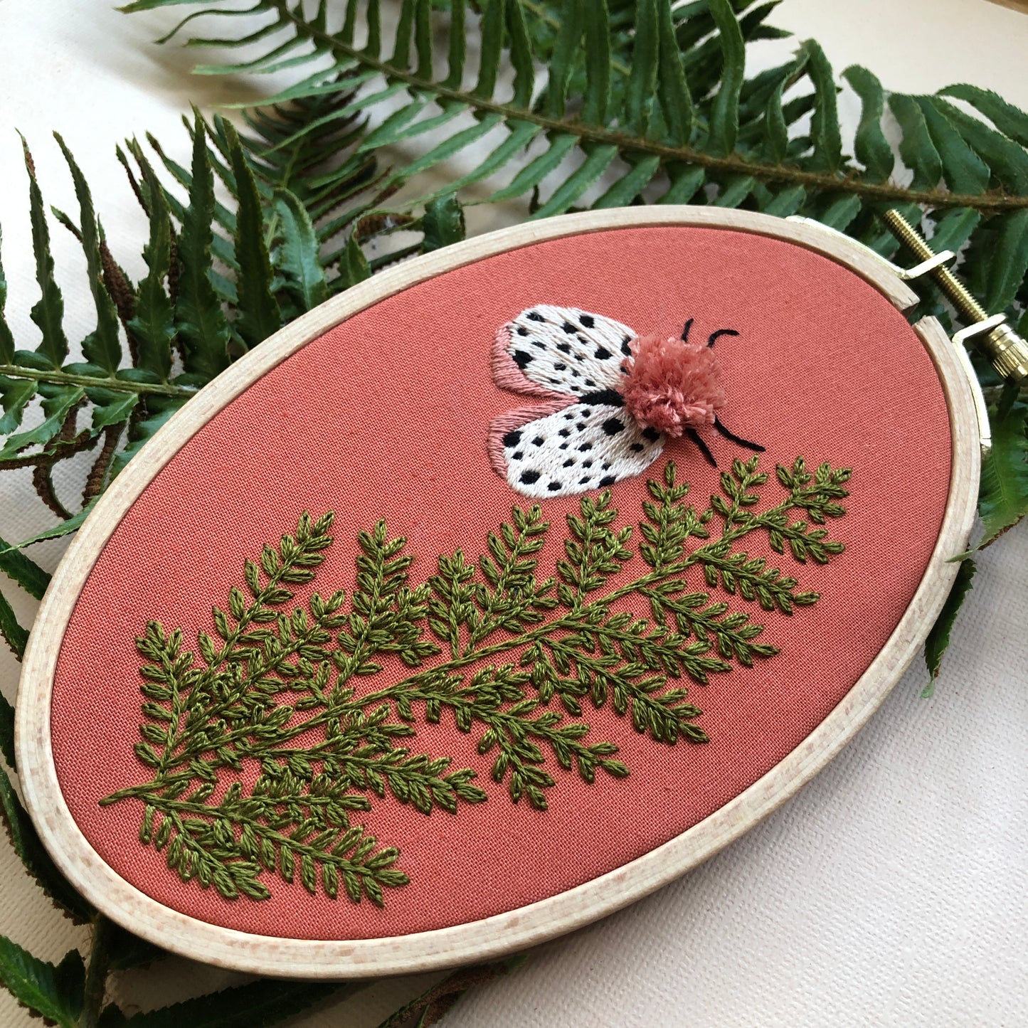 Moth and Fern - Intermediate Hand Embroidery DIY Craft Kit