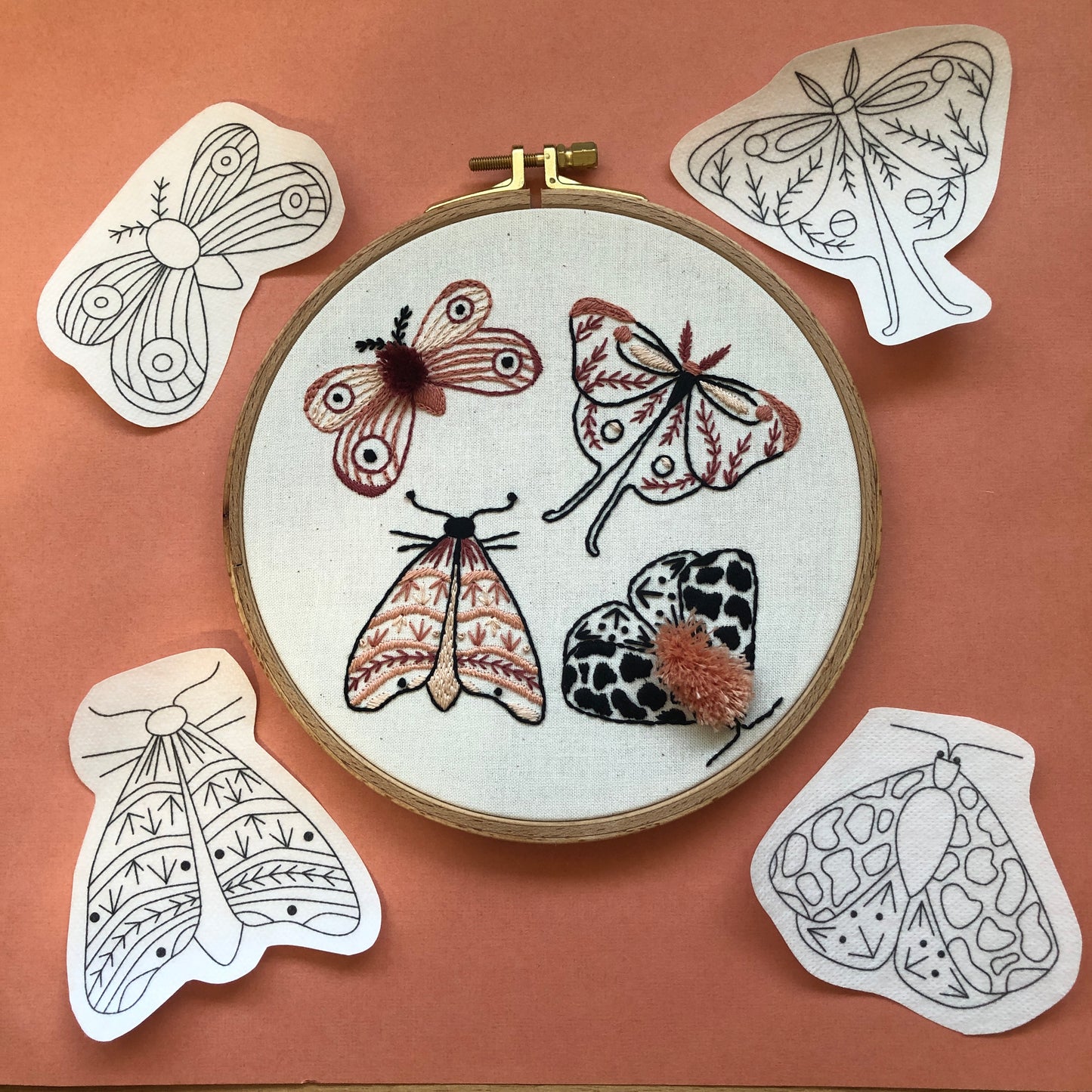 Moths - Peel Stick and Stitch Hand Embroidery Patterns for DIY Crafting