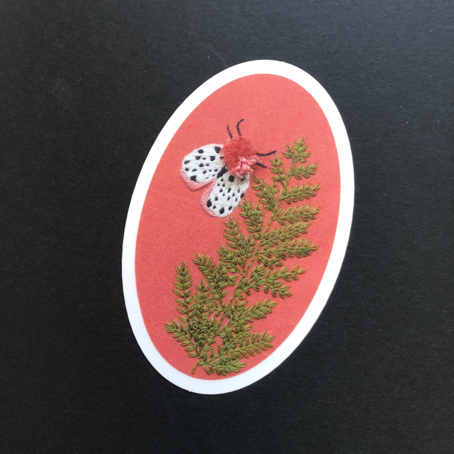 STICKER: Embroidered Moth and Fern Vinyl Sticker