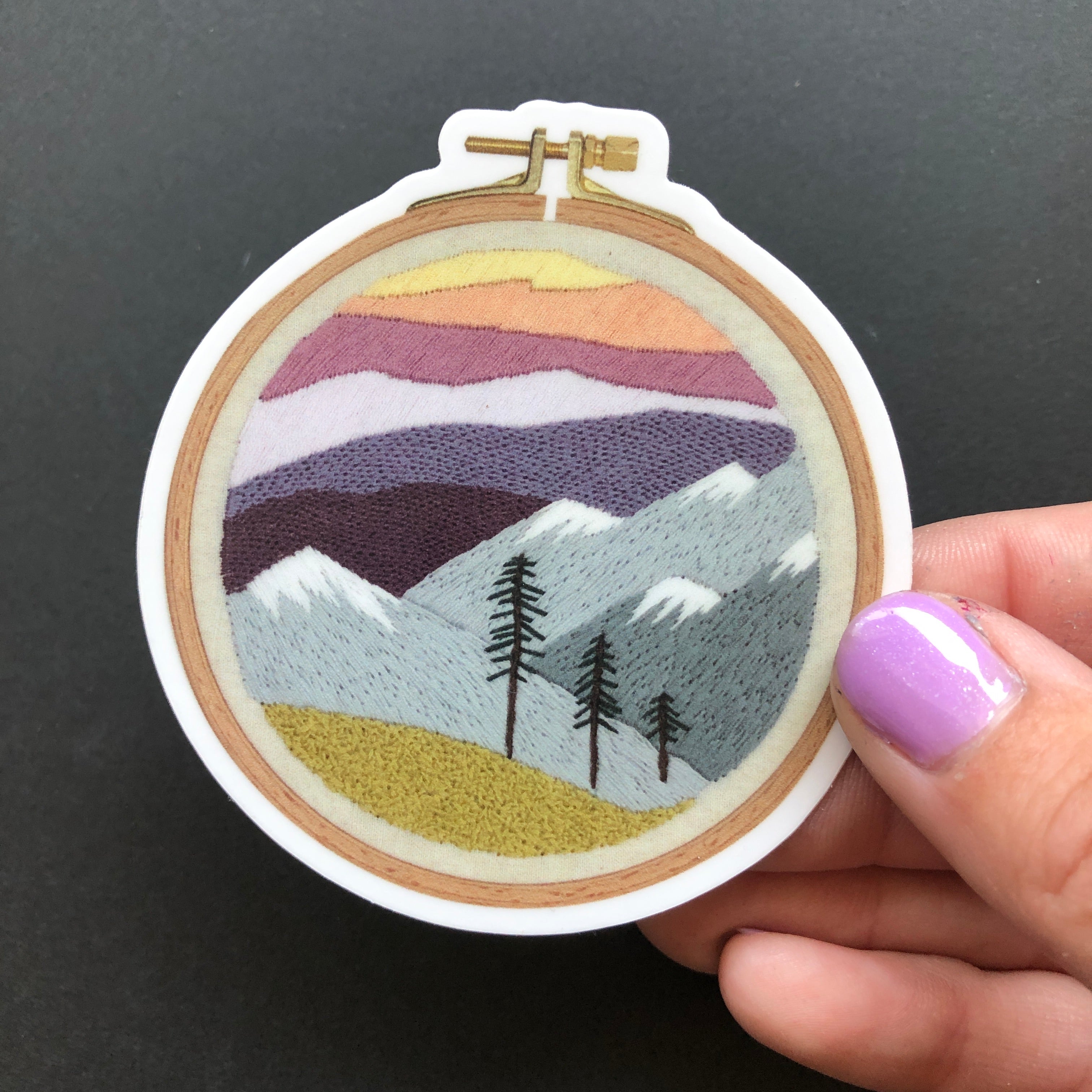 STICKER: Embroidered PNW Sunset Mountains Vinyl Sticker – MCreativeJ