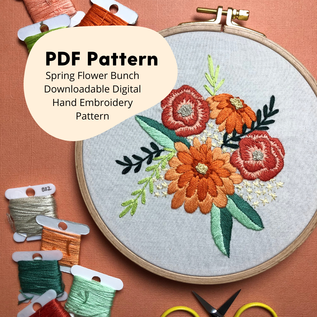 Spring Flowers - Beginner Hand Embroidery Pattern PDF