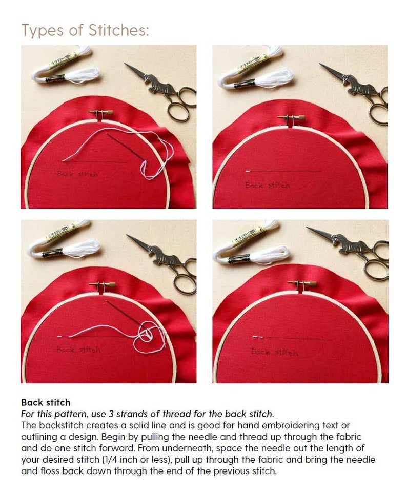4 samples of stitch advice inside the blooming wildflowers embroidery kit. 