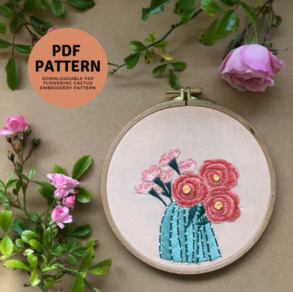 Flowering Cactus - Intermediate Hand Embroidery Pattern